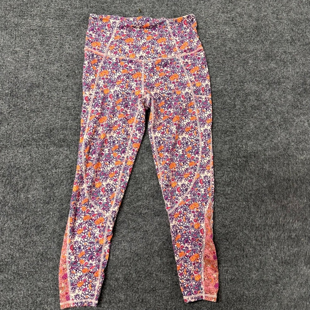 FP Movement Leggings Womens Size XS Purple Orange Floral High Waist Yoga Pockets